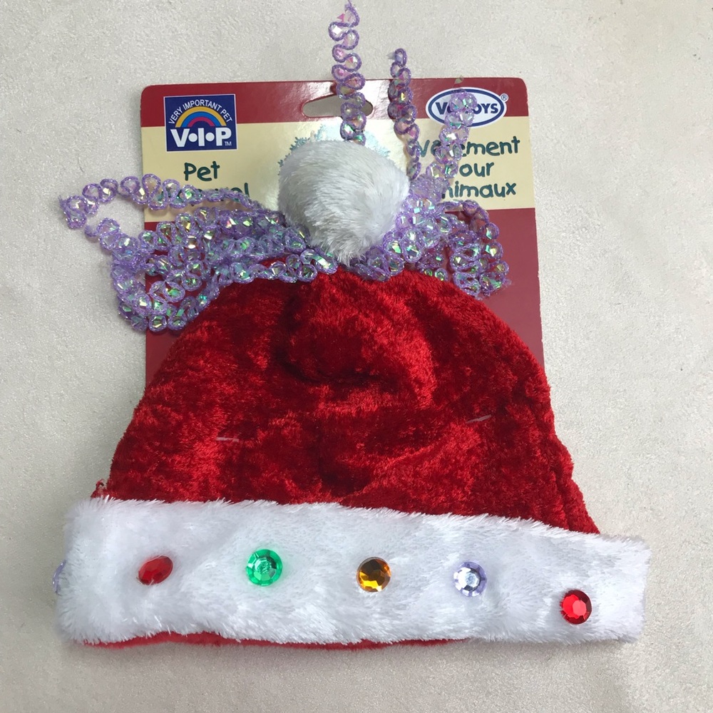 Santa Pet Dog Hat Christmas Bedazzled Holiday Med